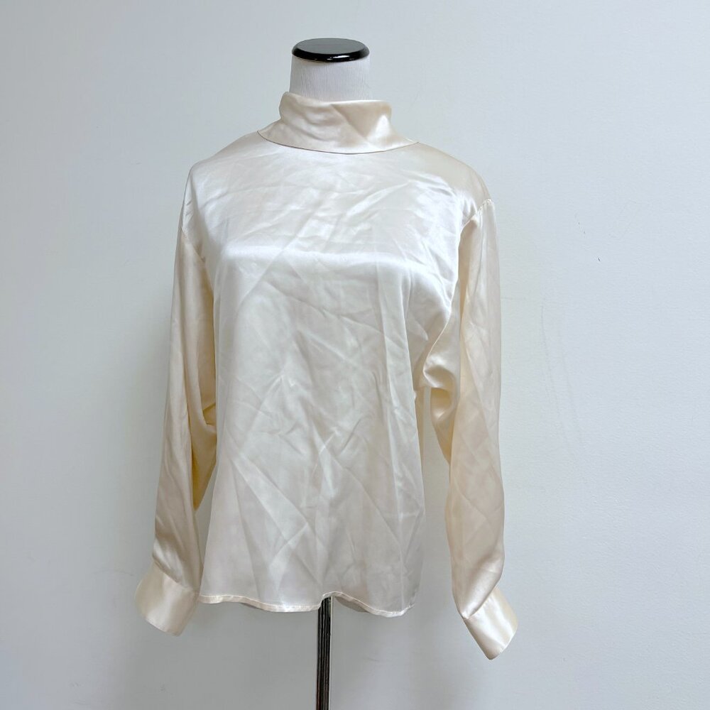 St John cream silk blouse 4 high neck long sleeve - Picture 3 of 8